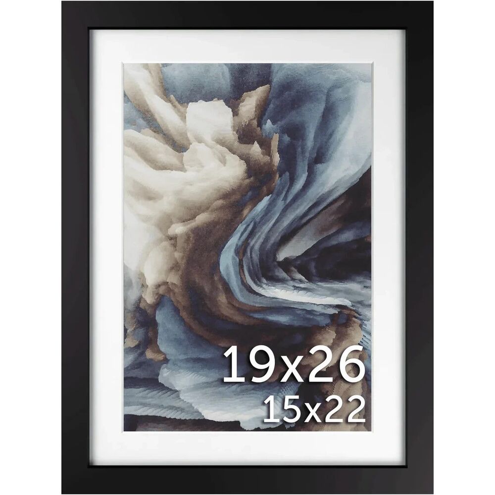 Frame Amo 19x26 Black Solid Wood Poster Frame White Mat 15x22 Tempered Glass Wal